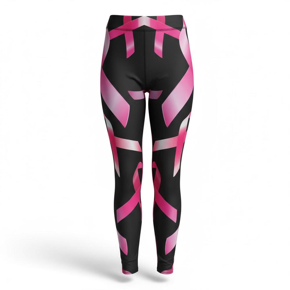 GearBunch Pink Ribbon Leggings - Breast Cancer Awareness